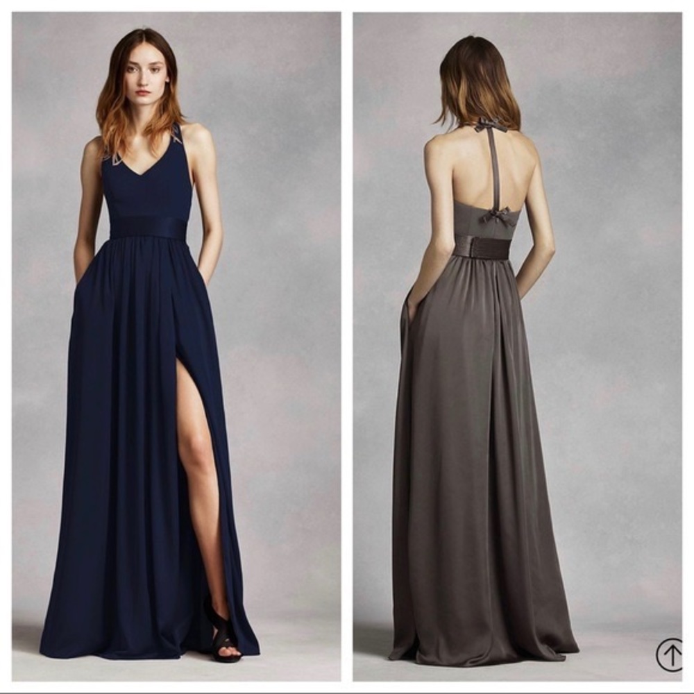 V Neck Halter Gown with Sash VW360214; Vera Wang sz 2 in color Midnight